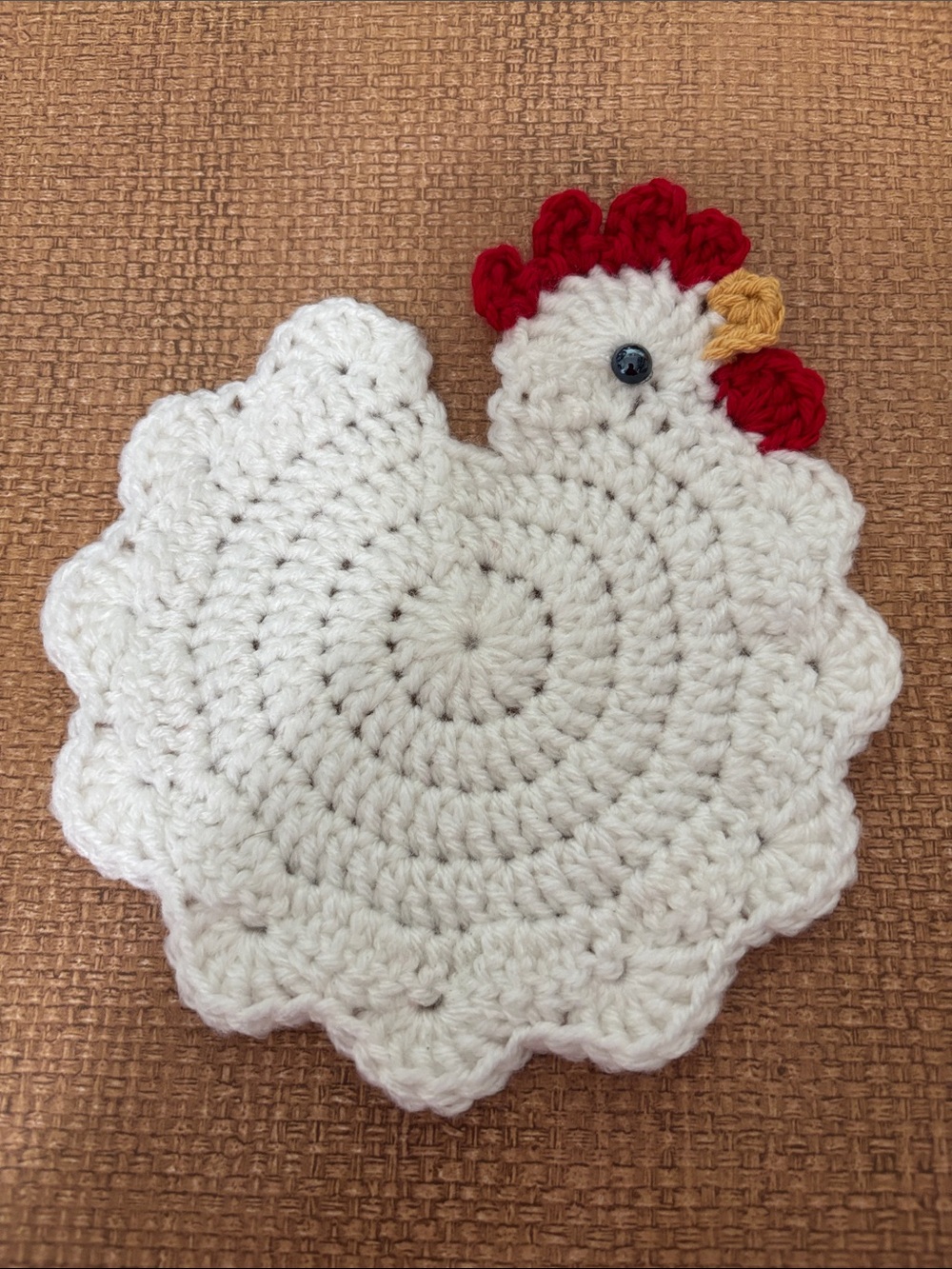 Handmade Cream Crochet Chicken Potholder or Coaster